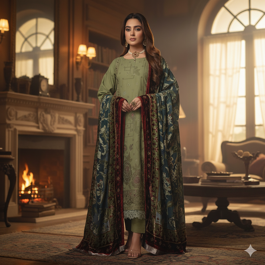 PAYAL Luxury Winter Collection - Design 03 (Sage Green)