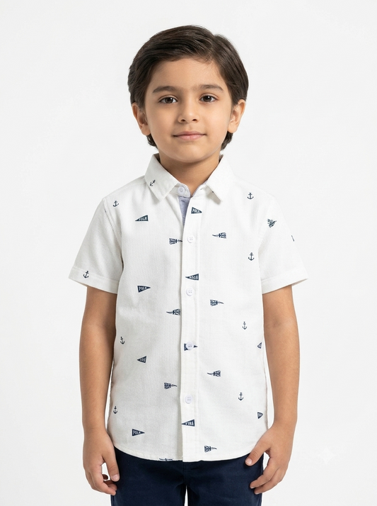 Kids' White Corduroy Polo-Print Button-Down (2-8 years)