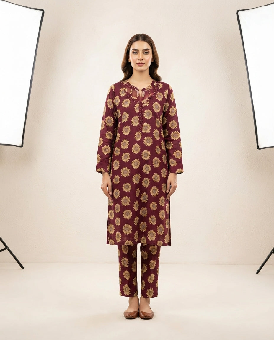 Premium Women's 2 Piece Linen Stitched Suit Free Size - L#34