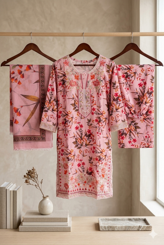 Luxury Embroidered Bana Dora Silk 3-Piece Stitched Suit M-04