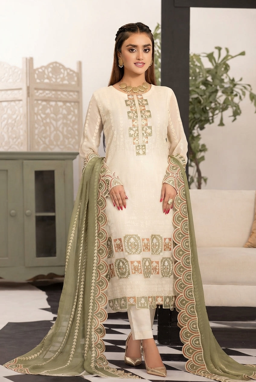 Moti's Fashion White & Gold Chiffon Collection - SQ-801