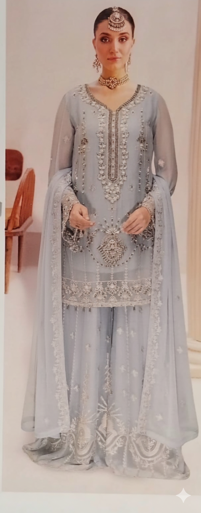 Ramsha - WB-542 | Embroidered Chiffon Formal Suit