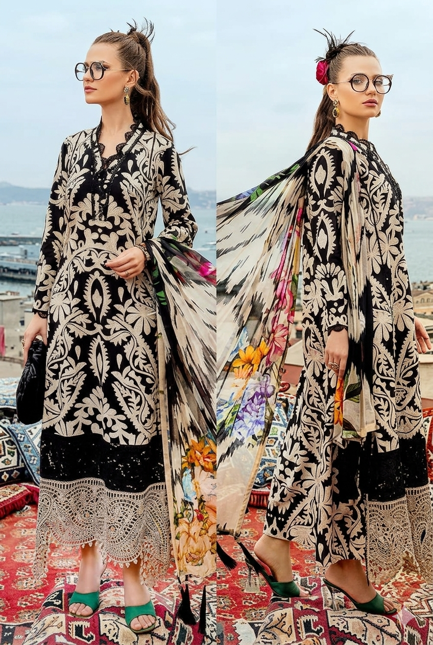 Unstitched 3-Piece Digital Print Lawn Suit B-25
