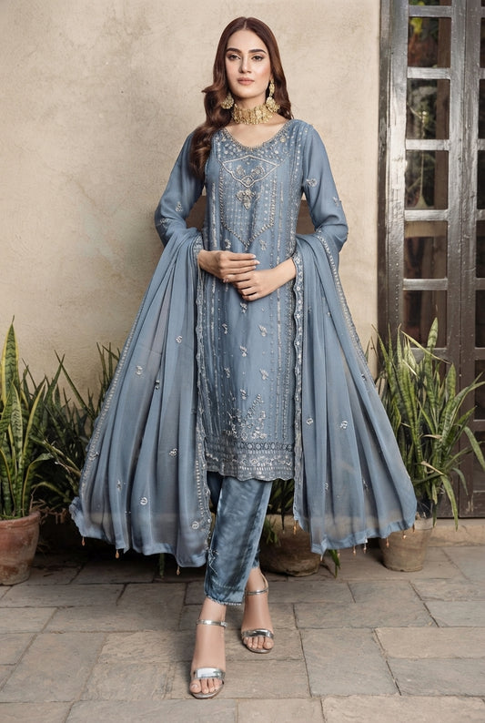 Sadabahar Ready-To-Wear Luxury Formals Embroidered Chiffon Suit