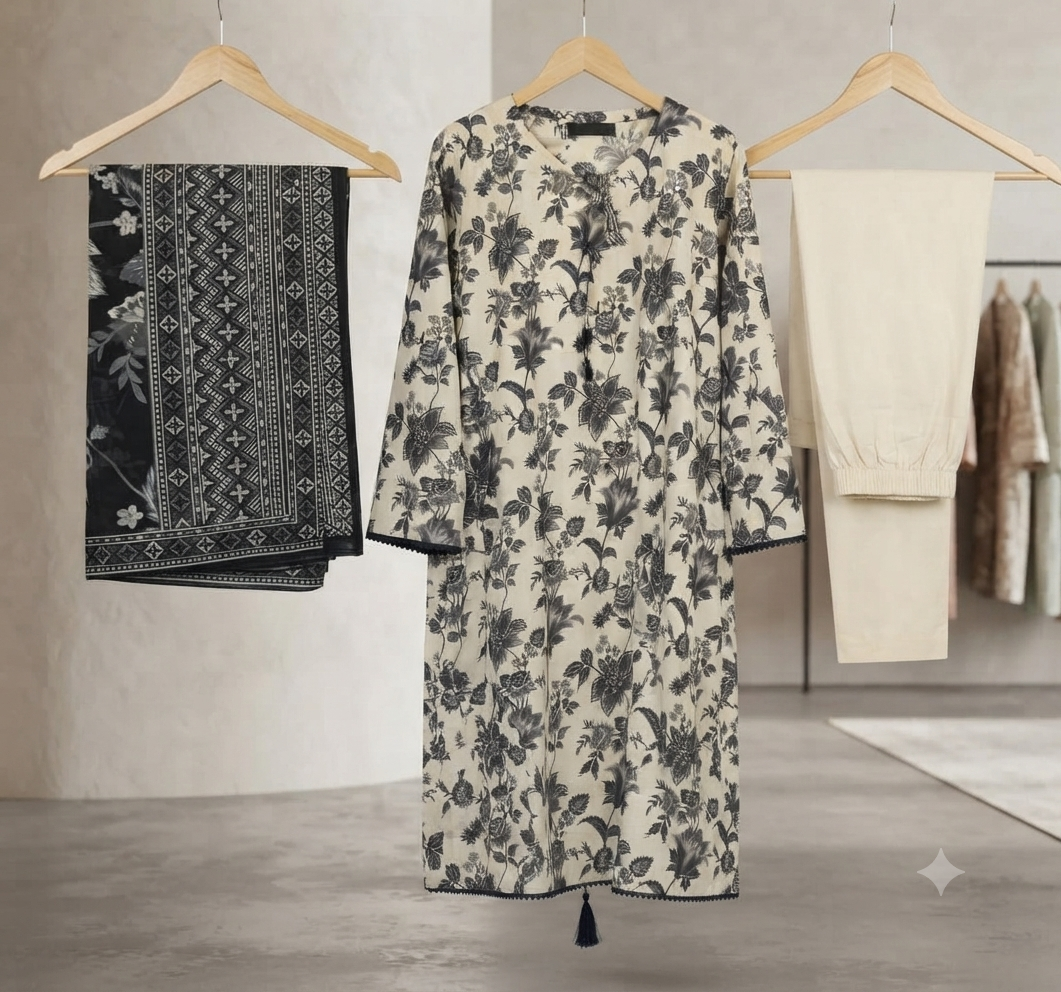 MUZNAH 3-PC stitched Printed Lawn Suit - M-32