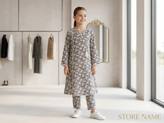 Bin Saeed Girls Printed 2 Piece Stitched Frock Suit | Sizes 6-14 years