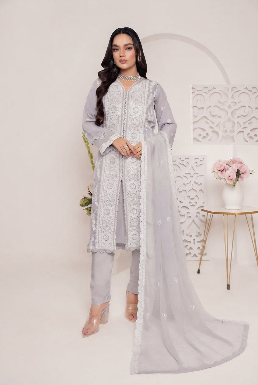 PF-004 | Pearl Fashion By Motis Fashion Embroidered Chiffon Suit with Chiffon Dupatta