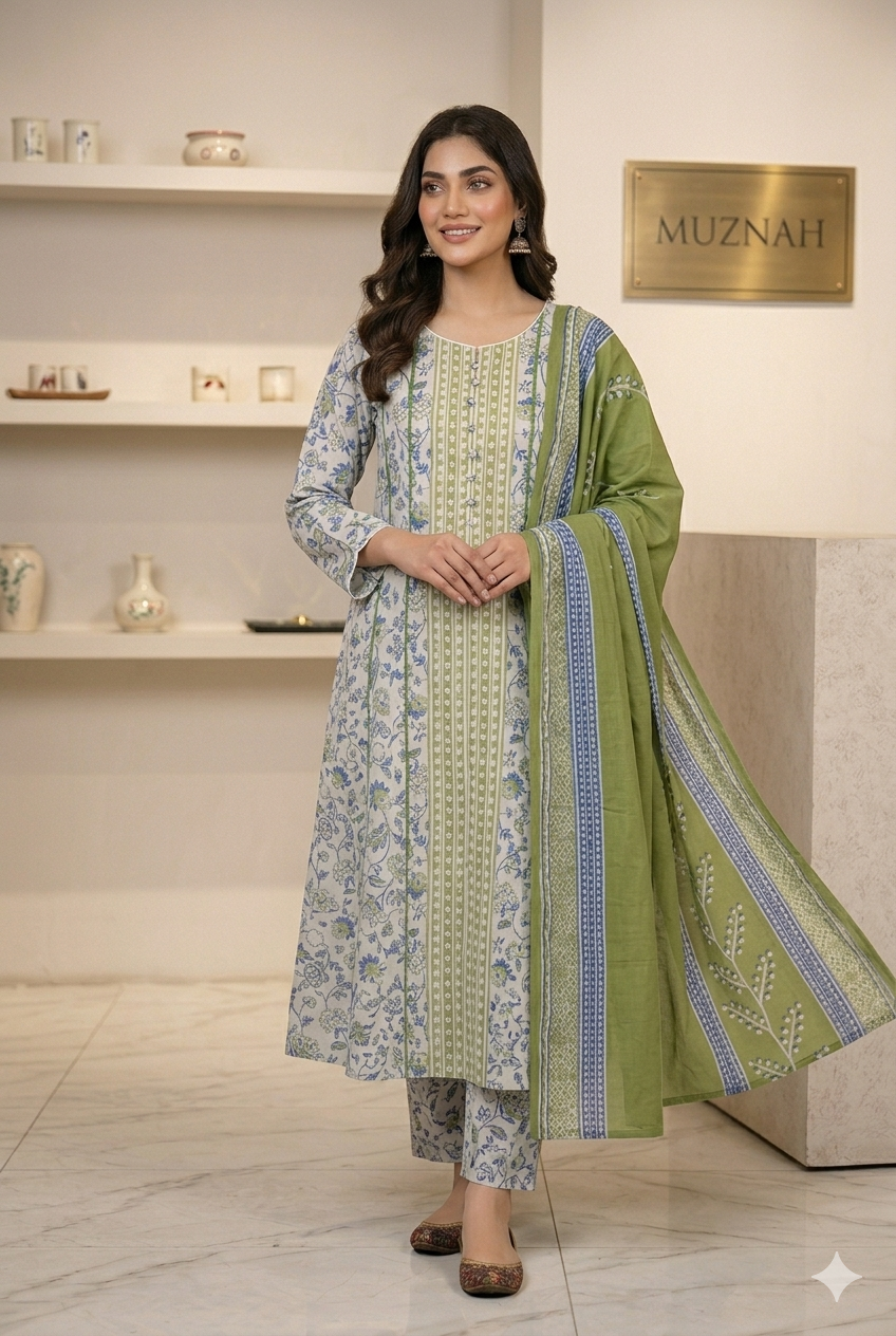 Muznah Printed Lawn  Frock Premium Wear | F-02