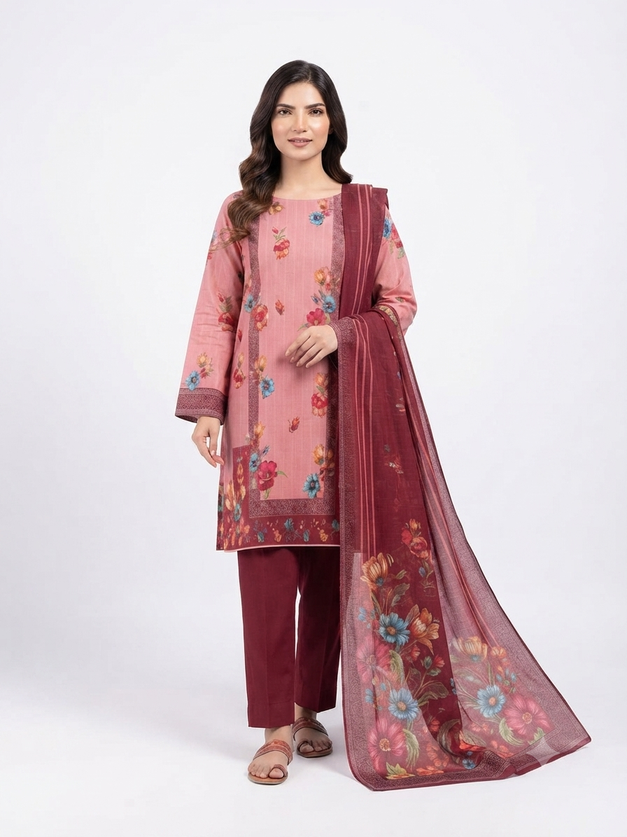 3 Piece Digital Printed Linen Suit | L#03