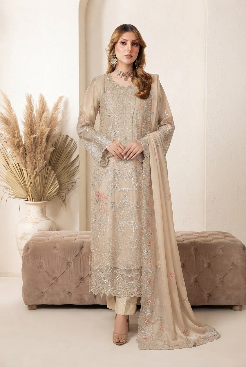WA-618 Ramsha Luxury Embroidered 3-Piece Suit | Festive Wear