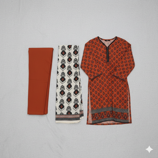 MUZNAH Elegant 3-PC stitched Printed Suit
