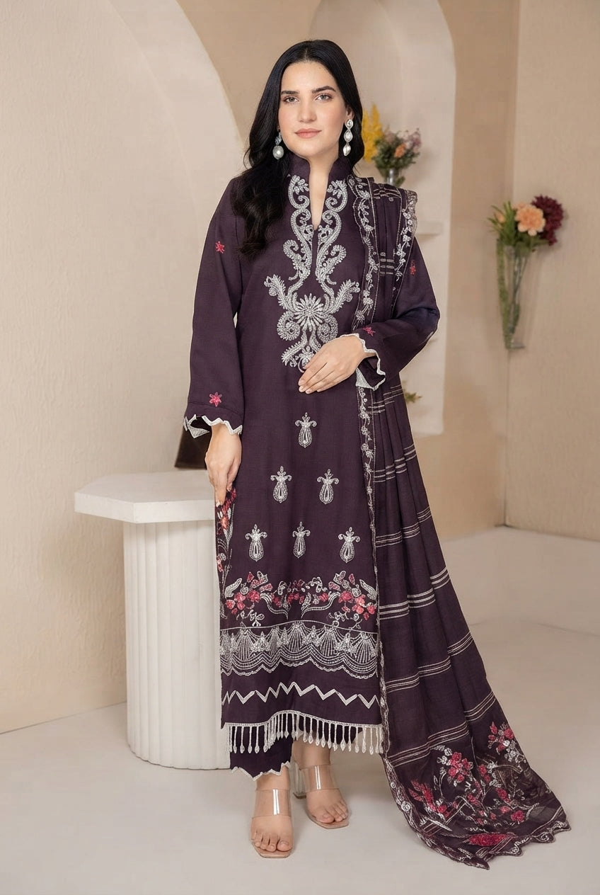 Airjet Fancy Wool Peach Embroidered Suit | Alif Vol-552 (Design - 01)