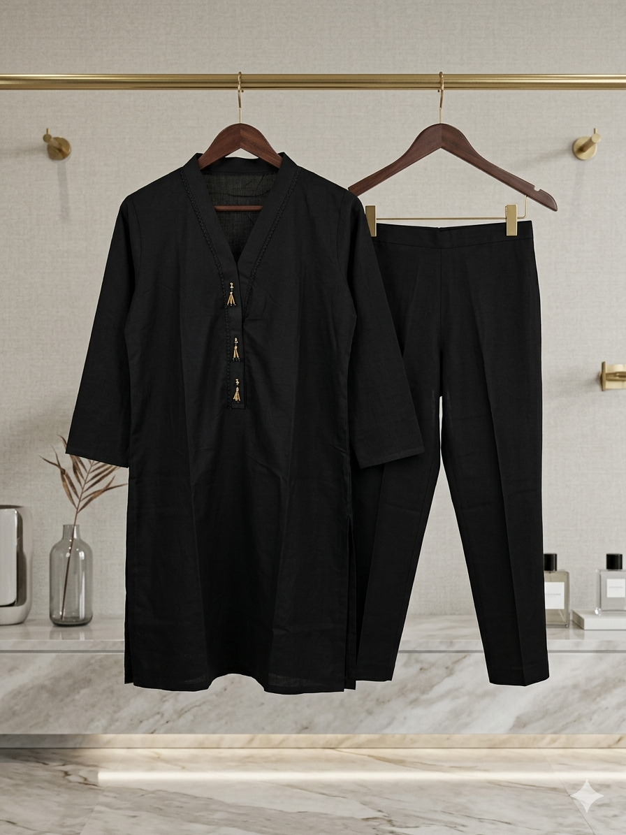 2-Piece Black Suit – Elegant Cotton Co-ord Set 1550