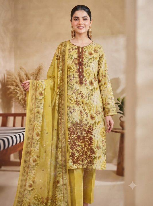 Sequence Embroidered Boring Panel 3-Piece Unstitched Lawn Suit