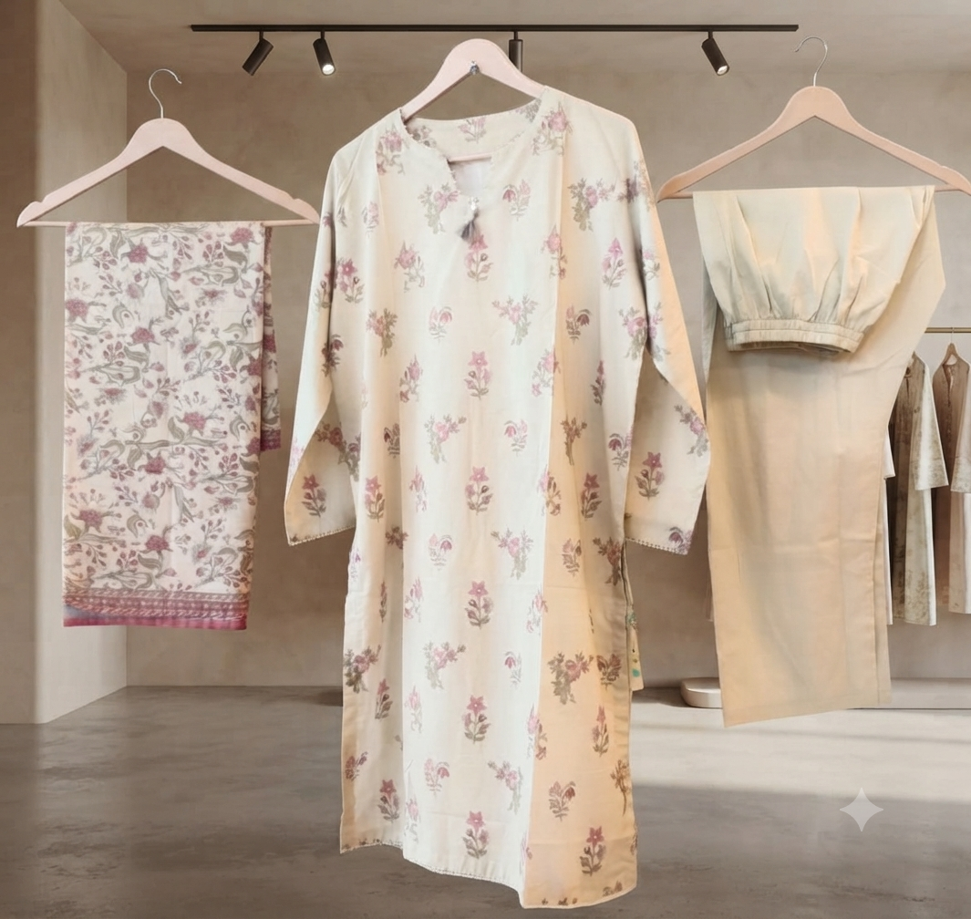 MUZNAH 3-PC stitched Printed Lawn Suit - M-39