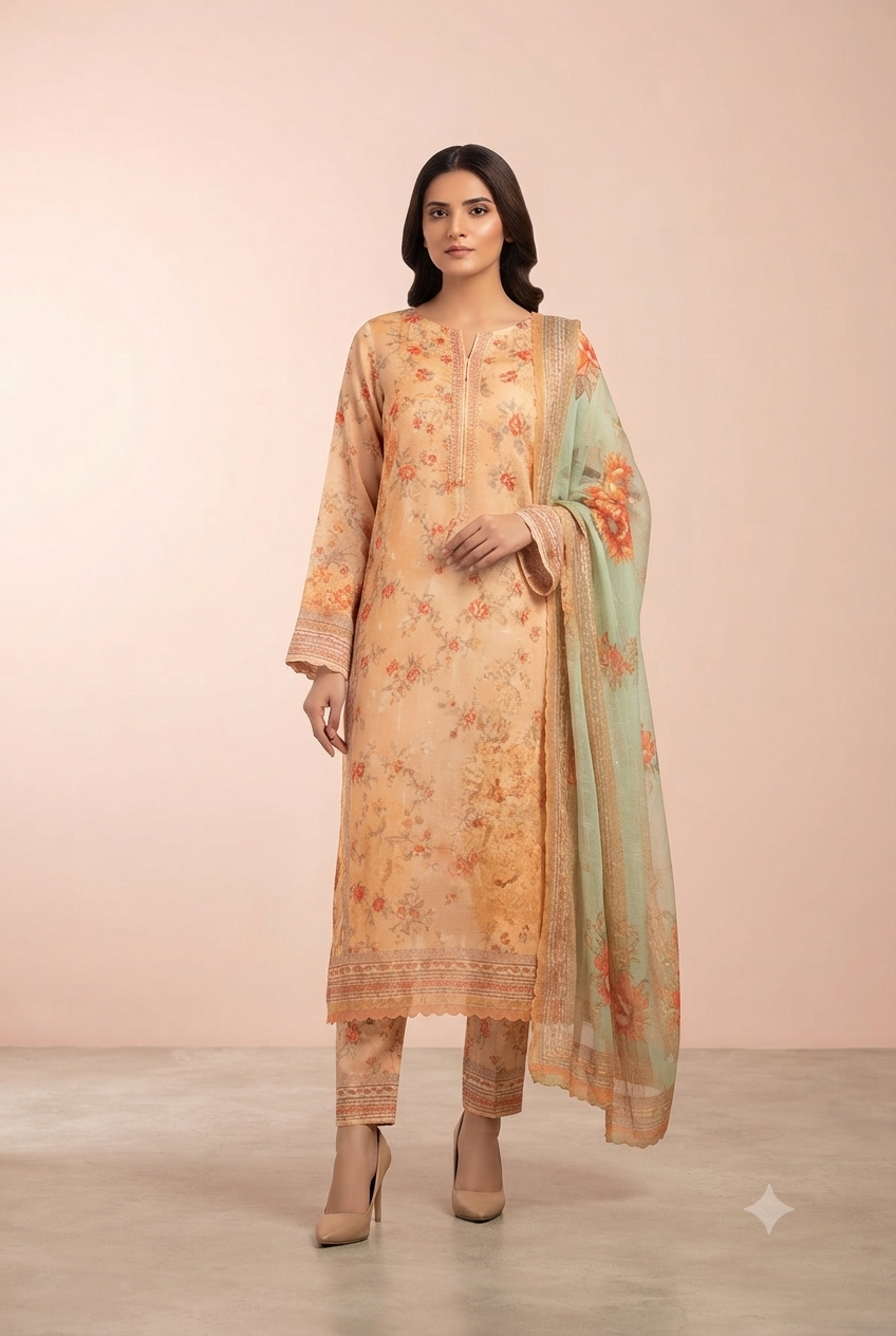 Anzish - Lawn Embroidered Front with Fourside Patti Chiffon Dupatta (D# 2405-B)
