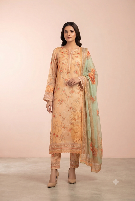 Anzish - Lawn Embroidered Front with Fourside Patti Chiffon Dupatta (D# 2405-B)