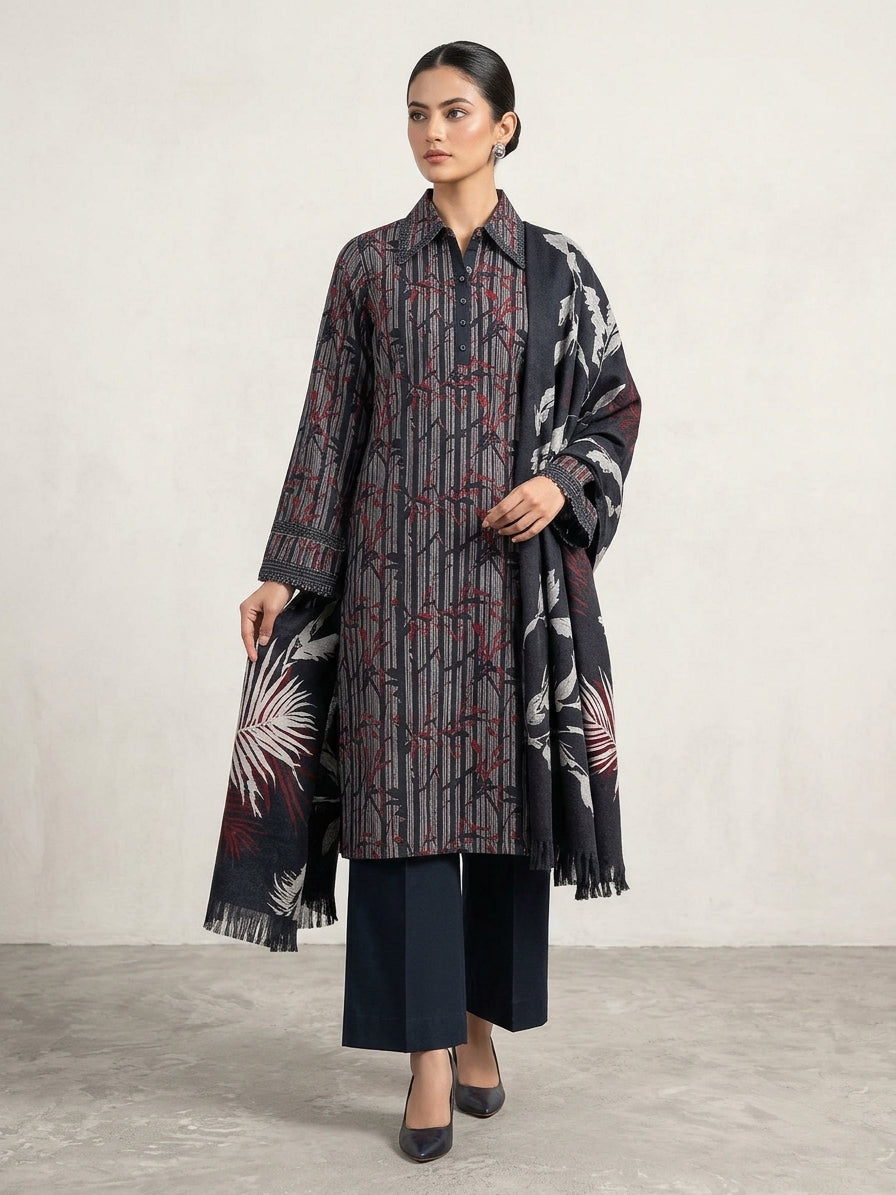 Zoya 3 Piece Printed Marina With Printed Pure China Whool Shawl MA-1
