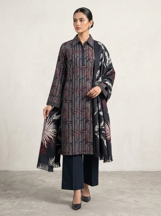 Zoya 3 Piece Printed Marina With Printed Pure China Whool Shawl MA-1