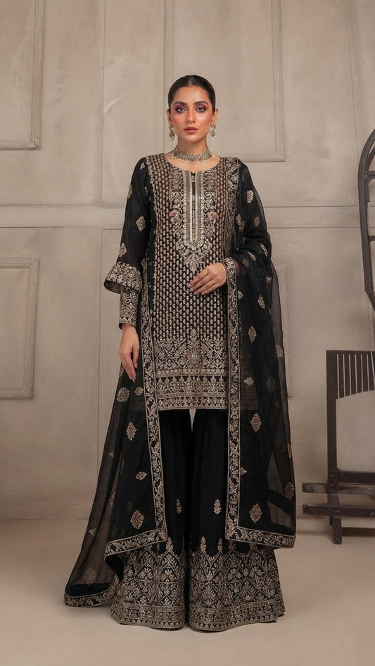 MENAAL by Bin Hameed: Luxury Embroidered Chiffon Stitch Suit - MBH-14