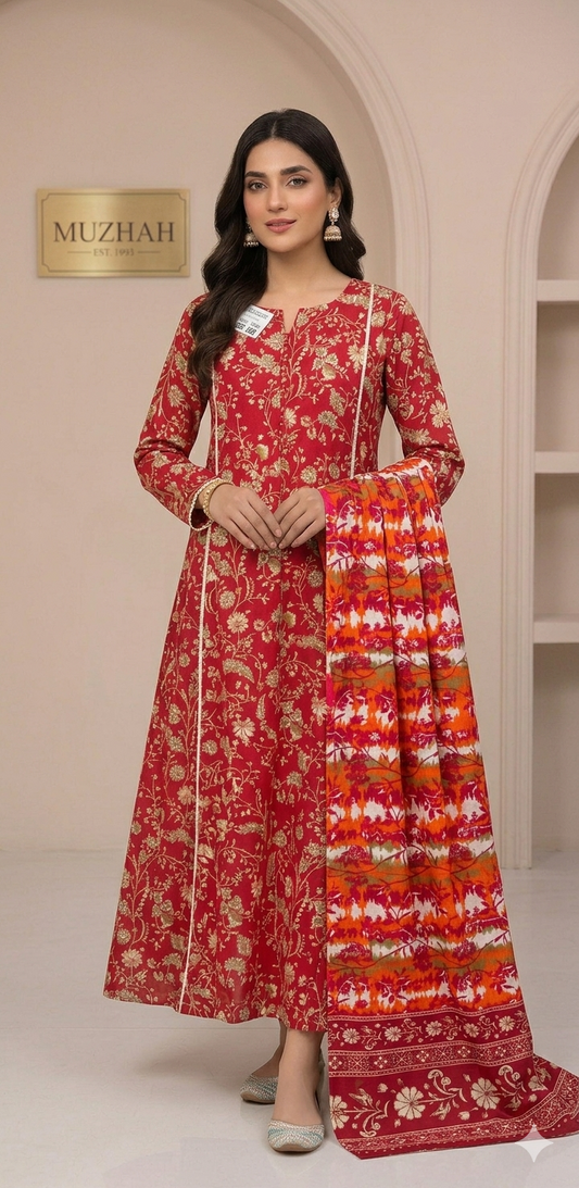 Muznah Printed Lawn Frock Premium Wear | F-08