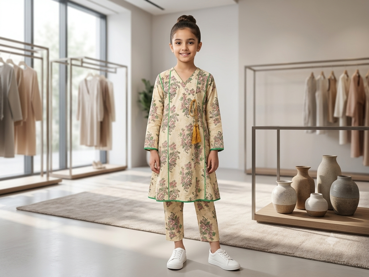 Bin Saeed Girls Printed 2 Piece Stitched Frock Suit | Sizes 6-14 years
