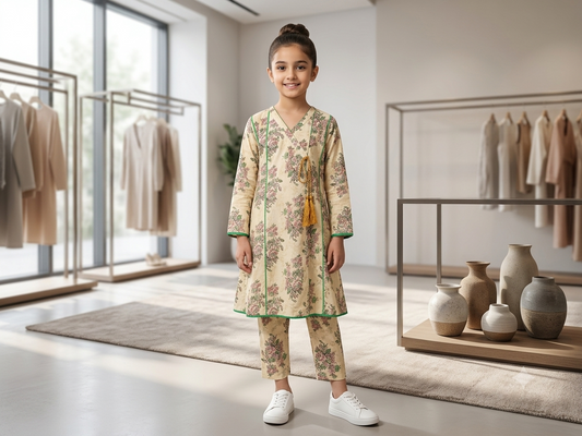 Bin Saeed Girls Printed 2 Piece Stitched Frock Suit | Sizes 6-14 years