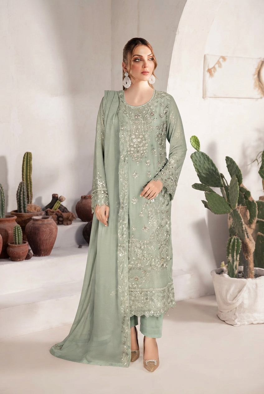 WB-503 Ramsha Luxury Embroidered 3-Piece Suit | Festive Wear