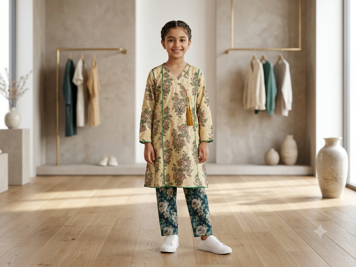 Bin Saeed Girls Printed 2 Piece Stitched Frock Suit | Sizes 6-14 years