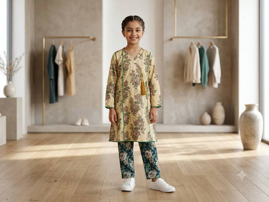 Bin Saeed Girls Printed 2 Piece Stitched Frock Suit | Sizes 6-14 years