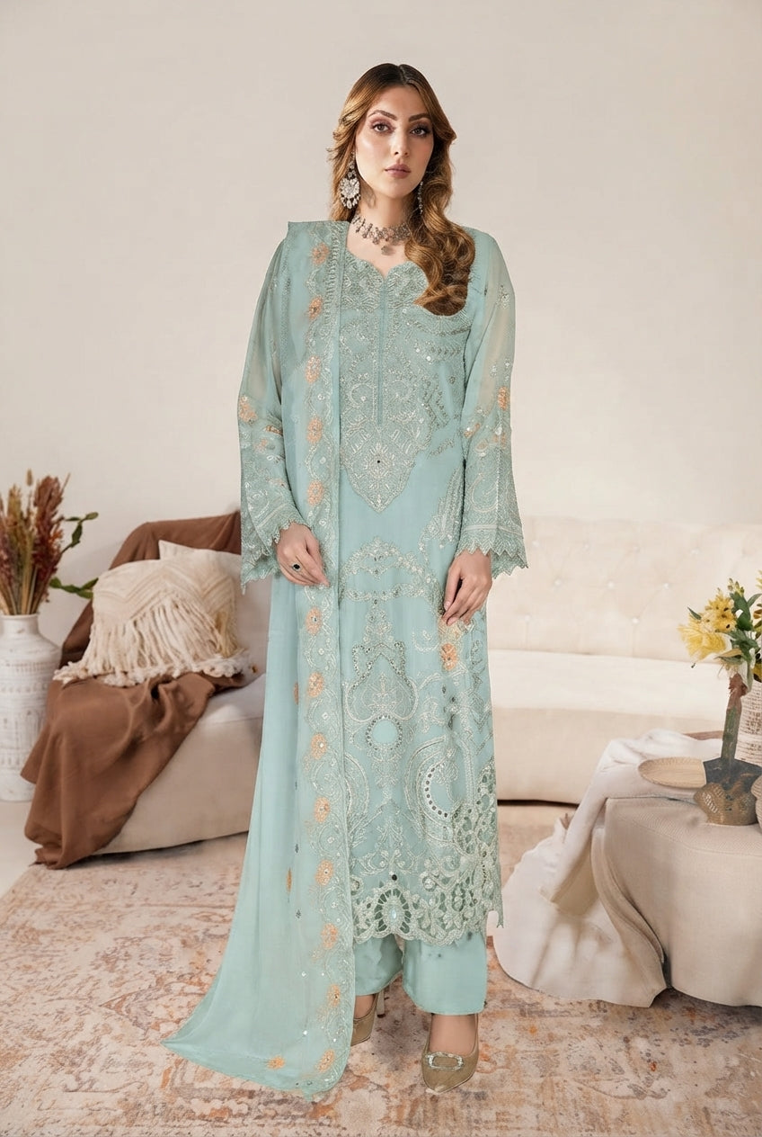 WF-618 Ramsha Luxury Embroidered 3-Piece Suit | Festive Wear