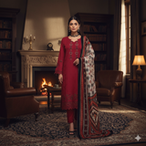 UJALA Luxury Winter Collection - Design 01 (Crimson & Kashmiri Shawl)