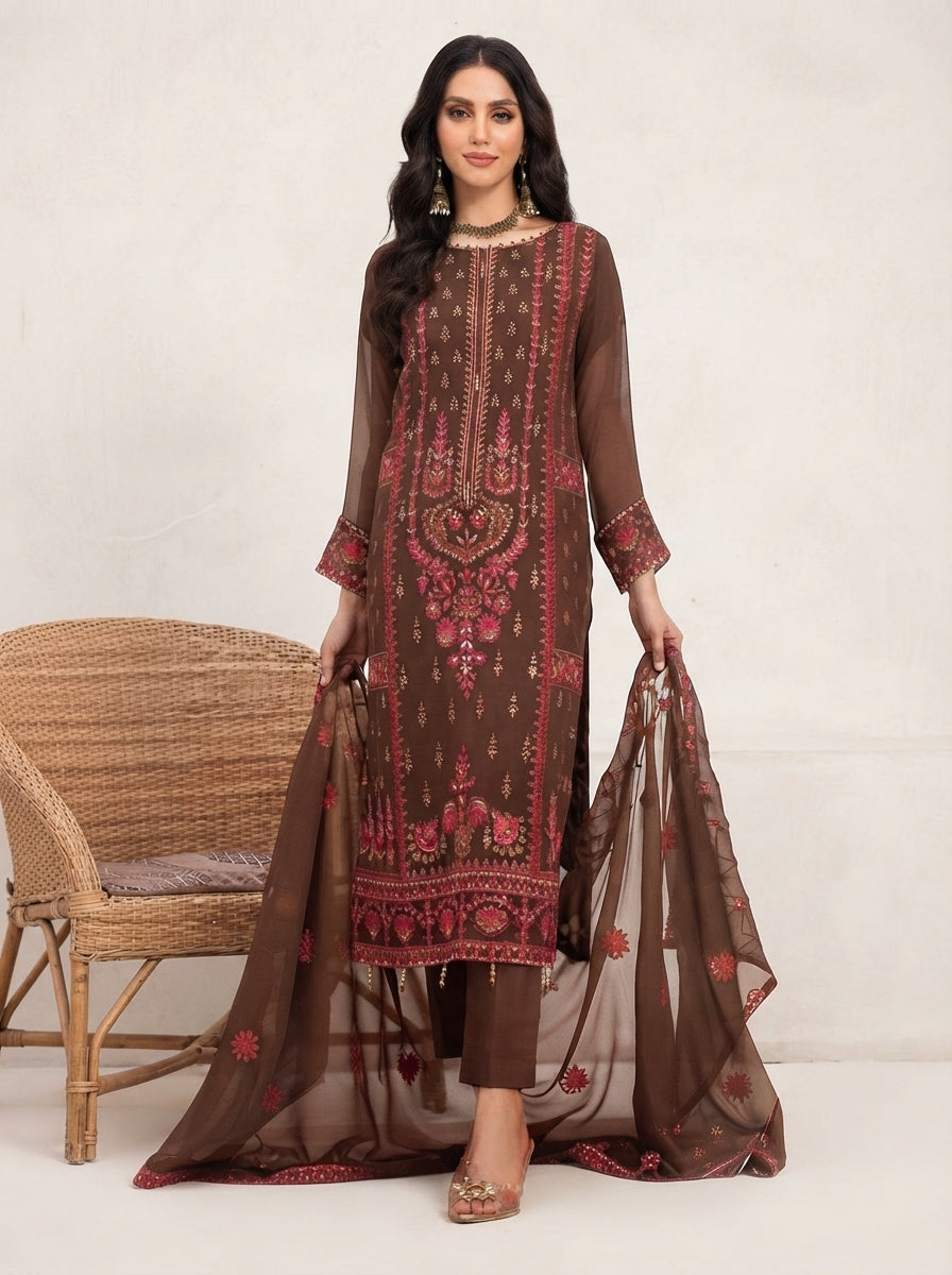 MIRAB by Bin Hameed: Luxury Embroidered Chiffon Stitch Suit - MBH-05
