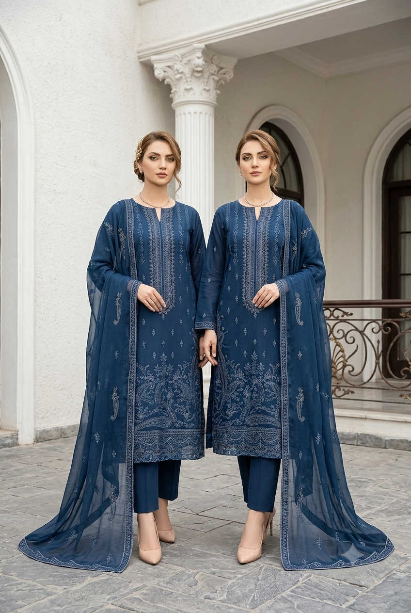 D-10304 Rameen By Raikhta | Embroidered Slub Lawn 3PC Unstitched Suit.