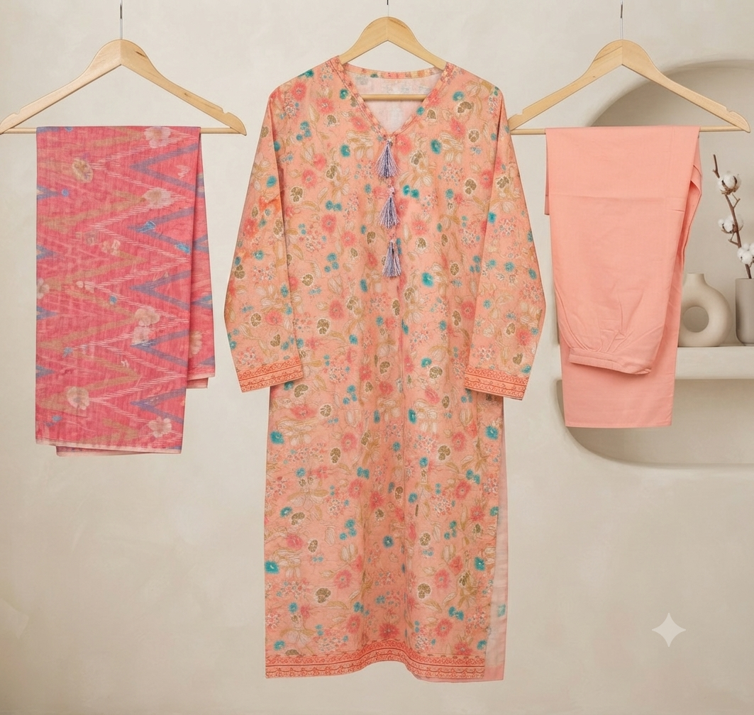 MUZNAH 3-PC stitched Printed Lawn Suit - M-37