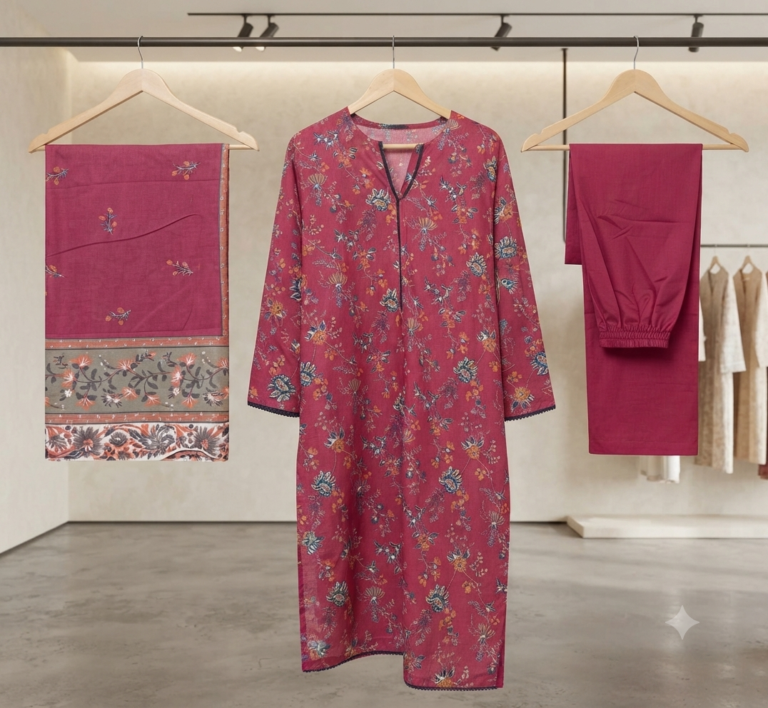 MUZNAH 3-PC stitched Printed Lawn Suit - M-36