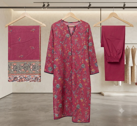 MUZNAH 3-PC stitched Printed Lawn Suit - M-36