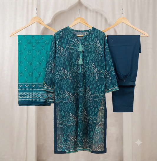 MUZNAH 3-PC stitched Printed Lawn Suit - M-19
