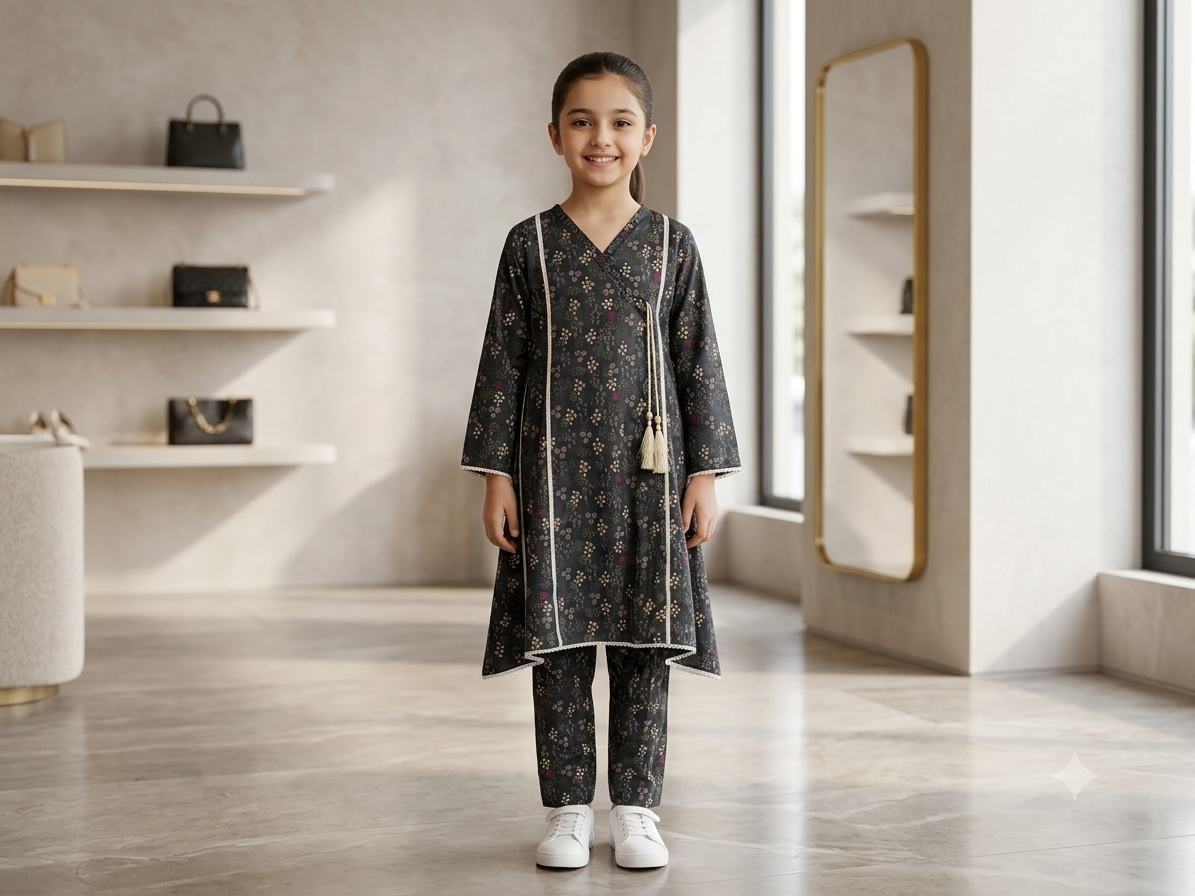 Bin Saeed Girls Printed 2 Piece Stitched Frock Suit | Sizes 6-14 years