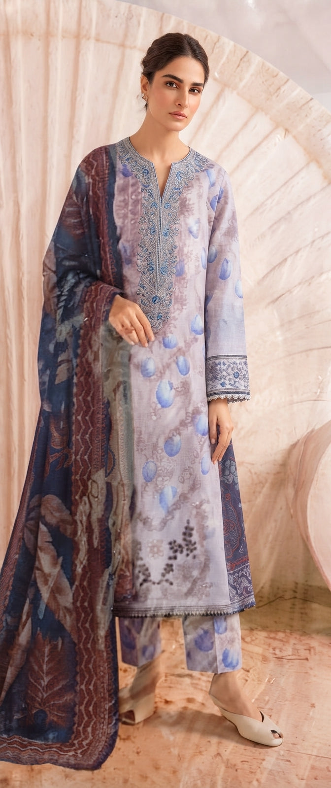 3 Piece Embroidered Linen Suit | L#22
