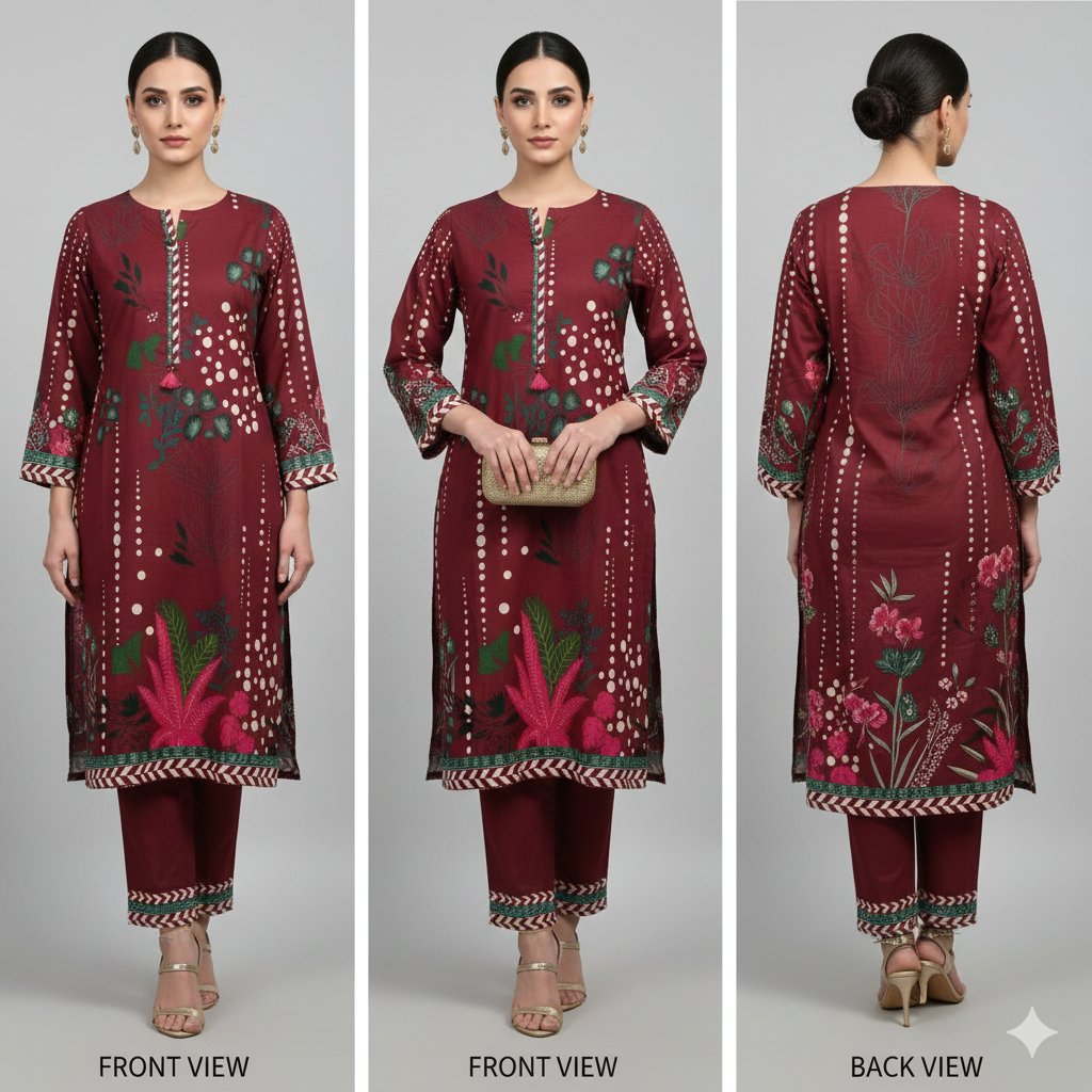 Crimson Bloom Printed Kurti
