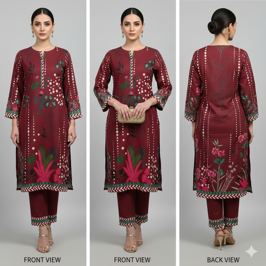 Crimson Bloom Printed Kurti