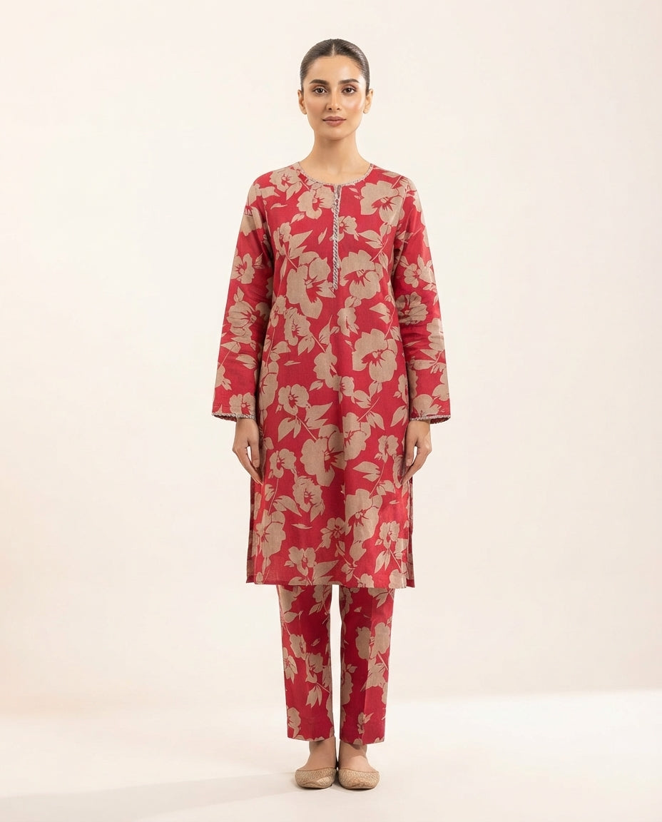 2-Piece Printed Stitched Khaddar Suit k-12