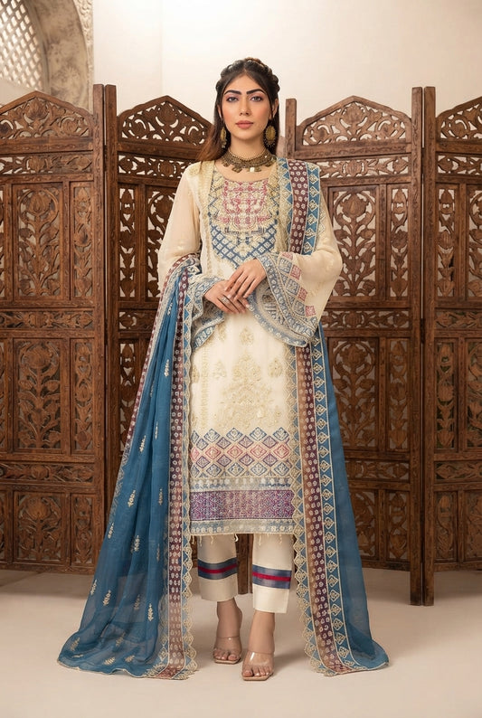 Moti's Fashion White & Gold Chiffon Collection - SQ-808