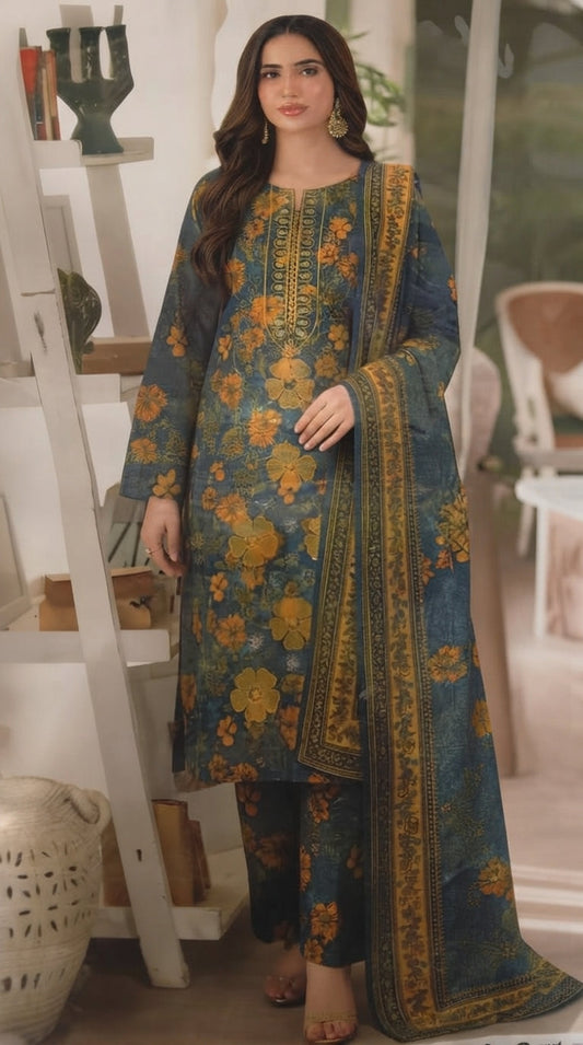 3 Piece Embroidered Linen Suit | L#25