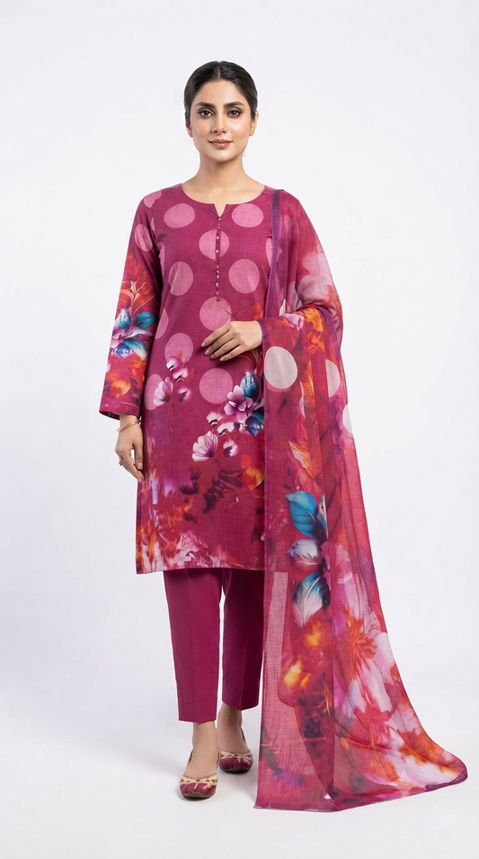 3 Piece Digital Printed Linen Suit | L#15