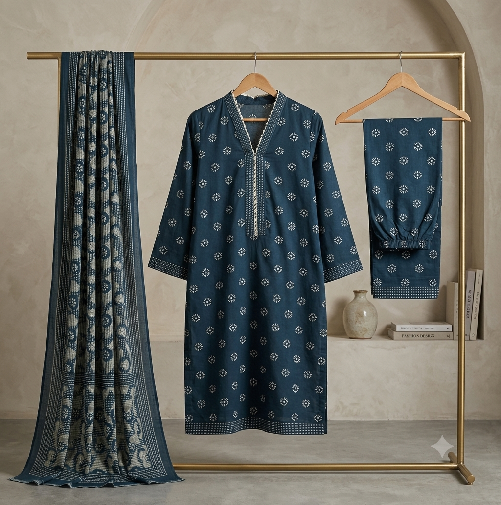 Bin Saeed Stitched 3 Piece Lawn Suit 55