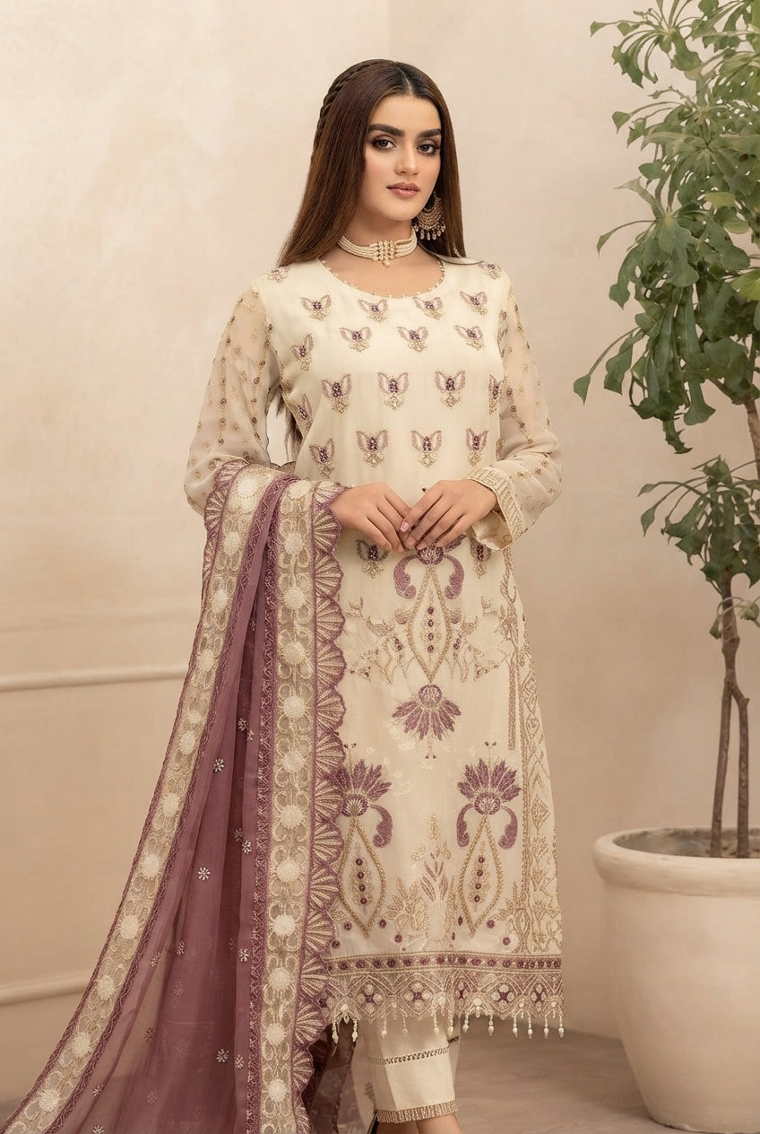 Moti's Fashion White & Gold Chiffon Collection - SQ-802