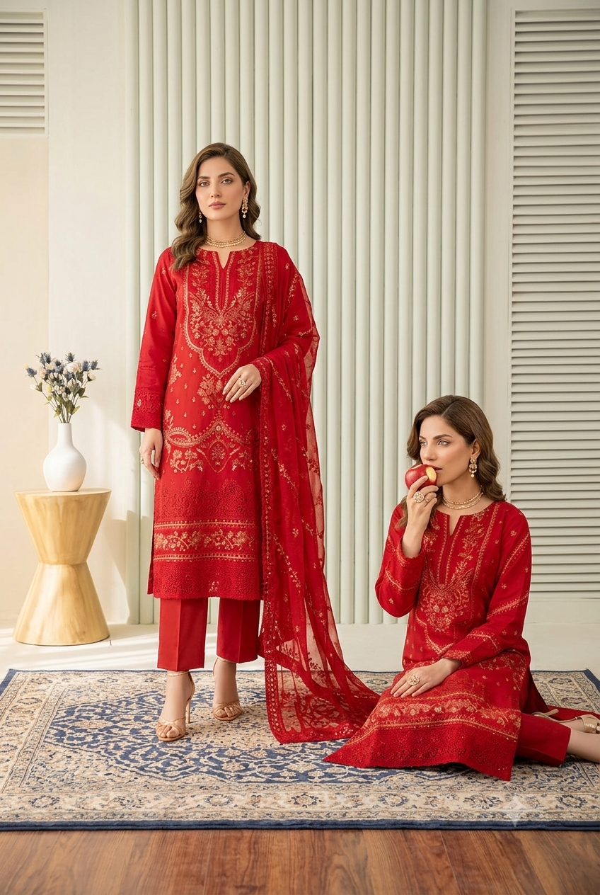 D-10401 Khuwaish By Raikhta | Embroidered Slub Lawn 3PC Unstitched Suit.