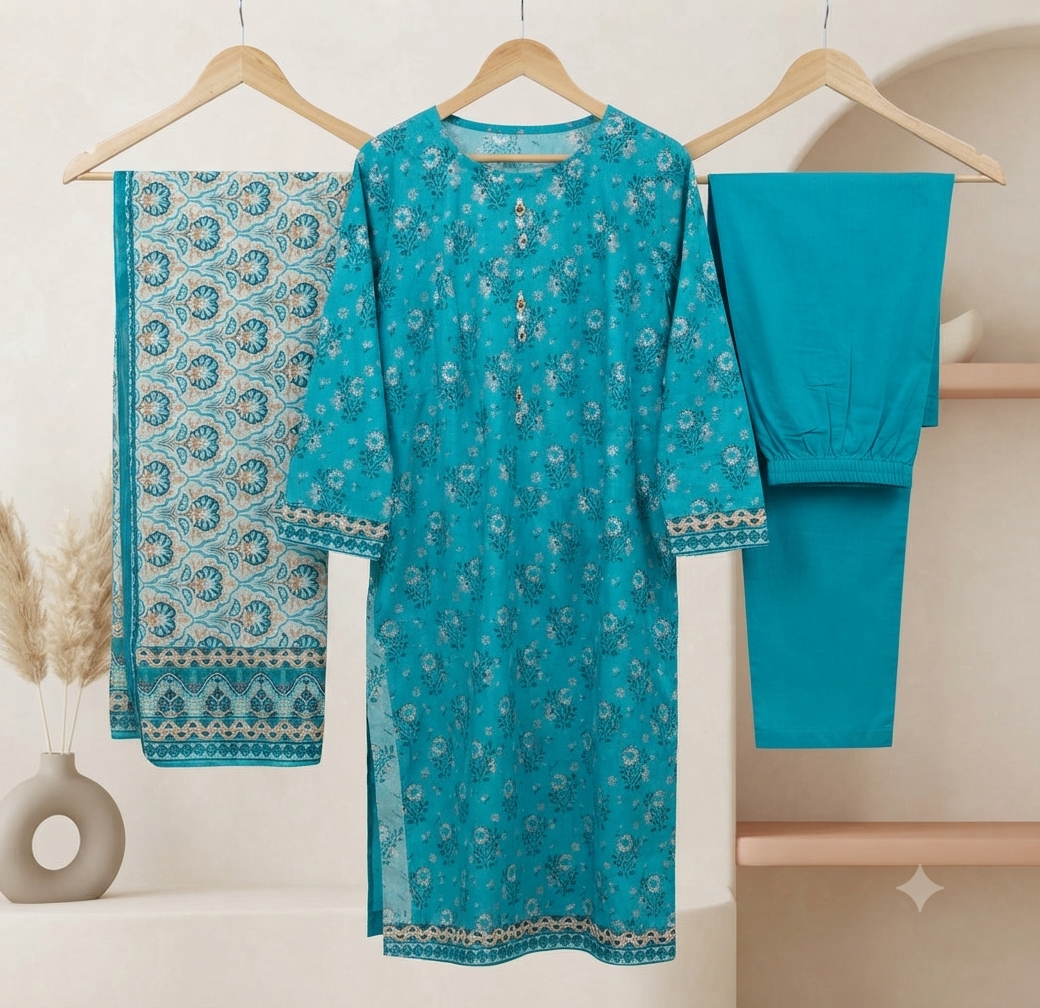 MUZNAH 3-PC stitched Printed Lawn Suit - M-26